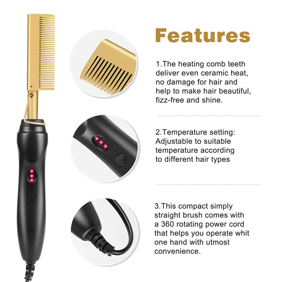 2-in-1 Electric Hot Comb Hair Straightener