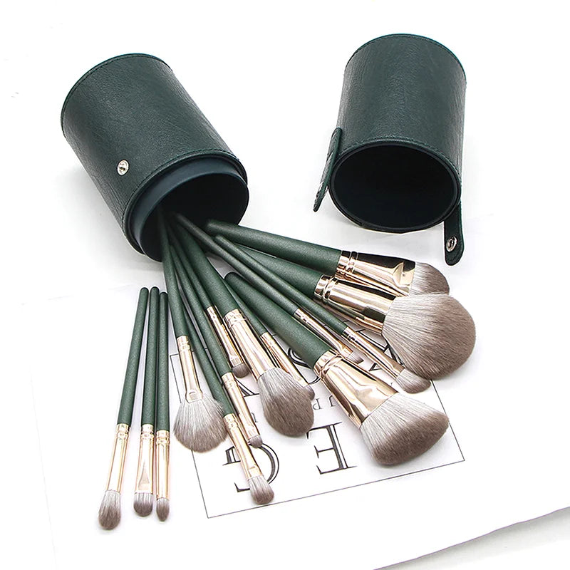 14-Piece Professional Makeup Brush Set with Leather Case