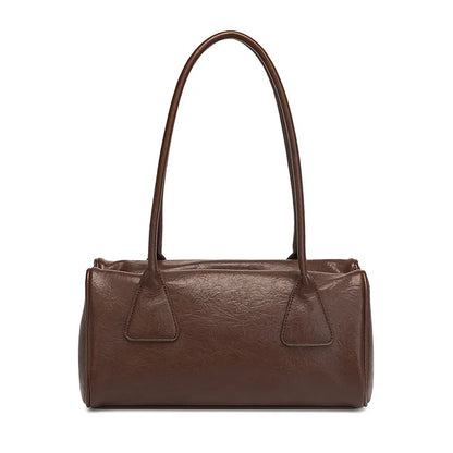 Baguette Shaped Shoulder Bag in Brown Faux Leather