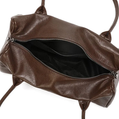 Baguette Shaped Shoulder Bag in Brown Faux Leather